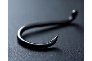 A large, dark circle fishing hook with a smooth curve and sharp point