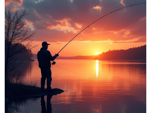 Angler casting a line at sunset